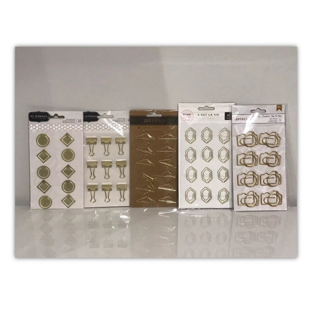 BNIP 5 Pack of Gold Specialty Paper & Binder Clips